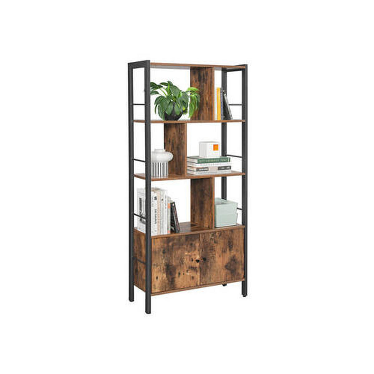 AKTENREGAL Braun, Schwarz  - Schwarz/Braun, Basics, Holzwerkstoff/Metall (74/154,5/30cm) - Boxxx