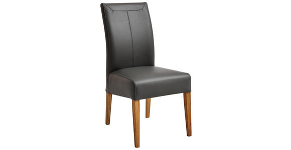 STUHL in Leder Grau - Eichefarben/Grau, KONVENTIONELL, Leder/Holz (48/97/63cm) - Cantus