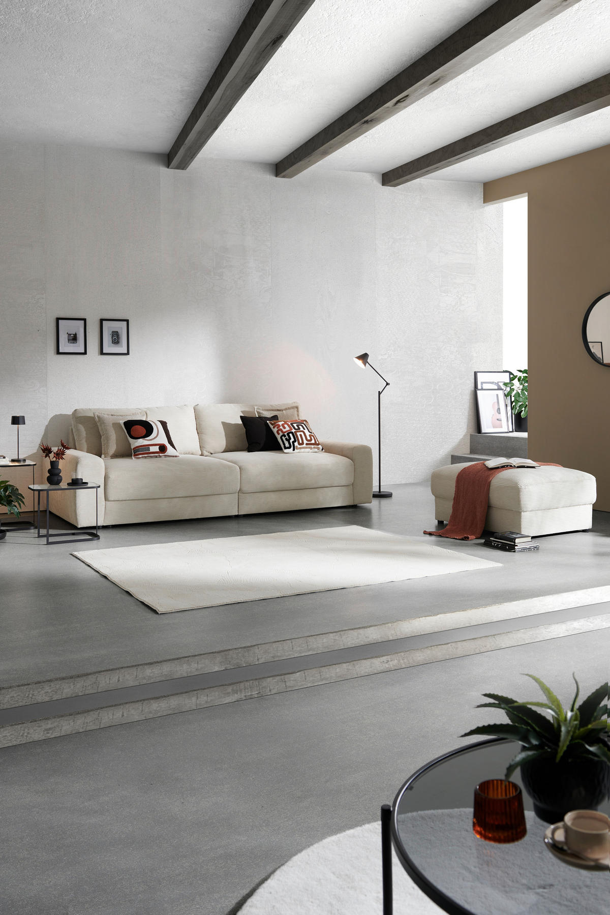 BIGSOFA Cord Creme  - Creme/Schwarz, MODERN, Kunststoff/Textil (278/93/112cm) - Carryhome