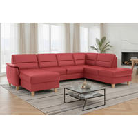 WOHNLANDSCHAFT PALMERA E in Echtleder Rot  - Eichefarben/Rot, Basics, Leder/Holz (163/308/212cm) - Sit & More