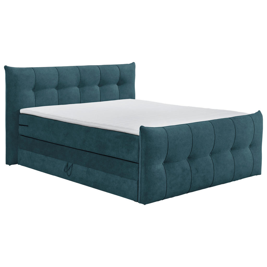 Thumbnail - Esposa Boxspringbett, Dunkelblau, Textil, H3 + H4, 7-Zonen, Höhe ca. 18 cm, 180x200 cm, Bettkasten, Topper durchgehend, ...