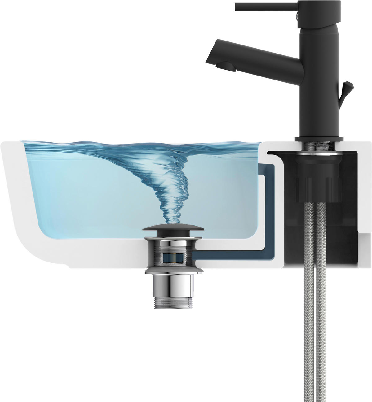 ABLAUFVENTIL  - Chromfarben/Schwarz, Basics, Metall (6,5cm) - Schütte