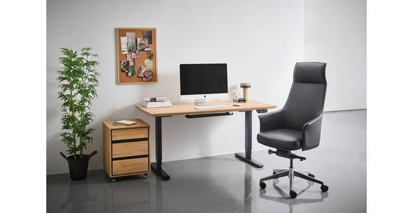 SCHREIBTISCH 160/80/76-128 cm  in Eichefarben  - Eichefarben/Schwarz, KONVENTIONELL, Holz/Metall (160/80/76-128cm) - Linea Natura