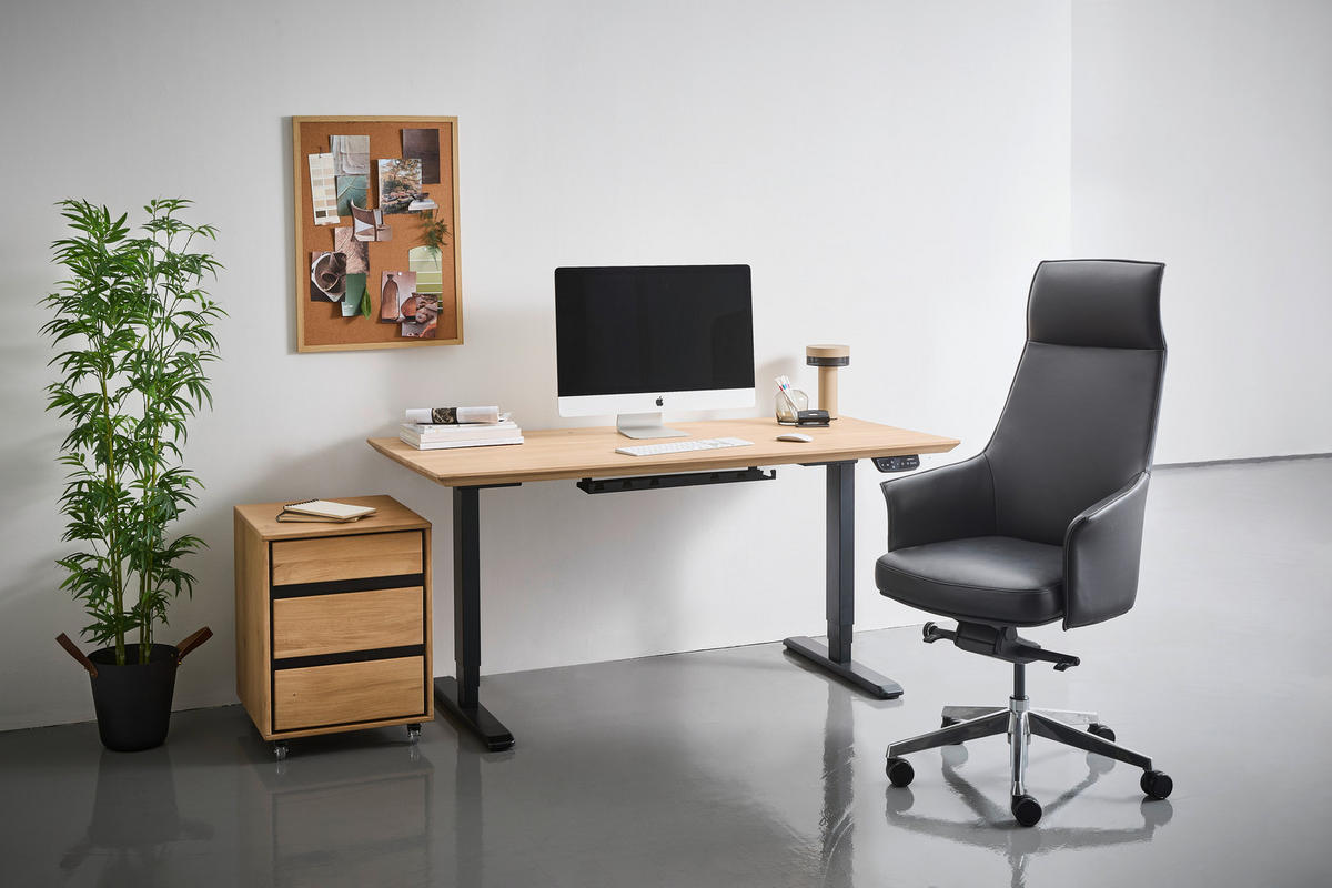 SCHREIBTISCH 160/80/76-128 cm  in Eichefarben  - Eichefarben/Schwarz, KONVENTIONELL, Holz/Metall (160/80/76-128cm) - Linea Natura