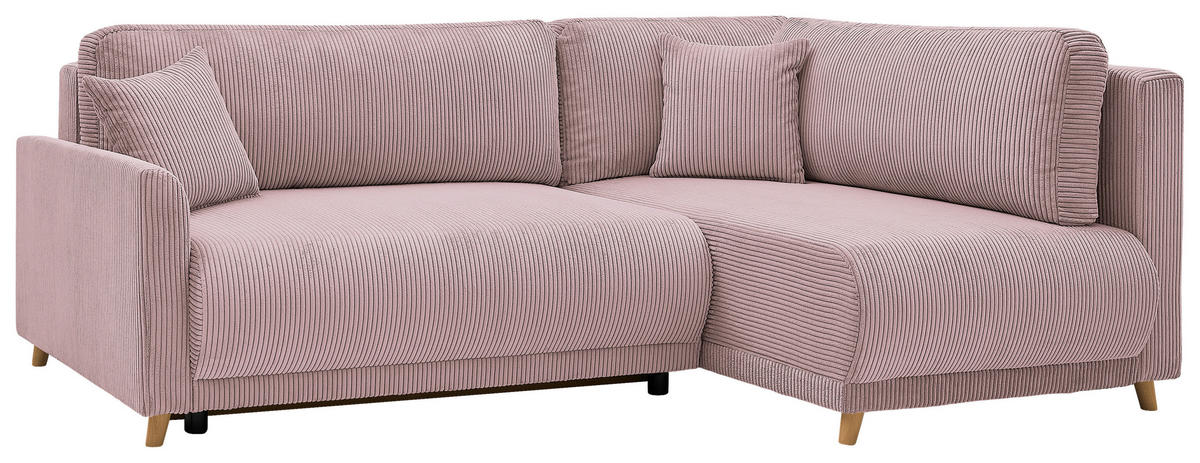 ECKSOFA MILOS Rosa Cord Rückenkissen, Bettkasten, Schlaffunktion, Rücken echt  - Naturfarben/Rosa, Design, Textil (224/148cm) - P & B