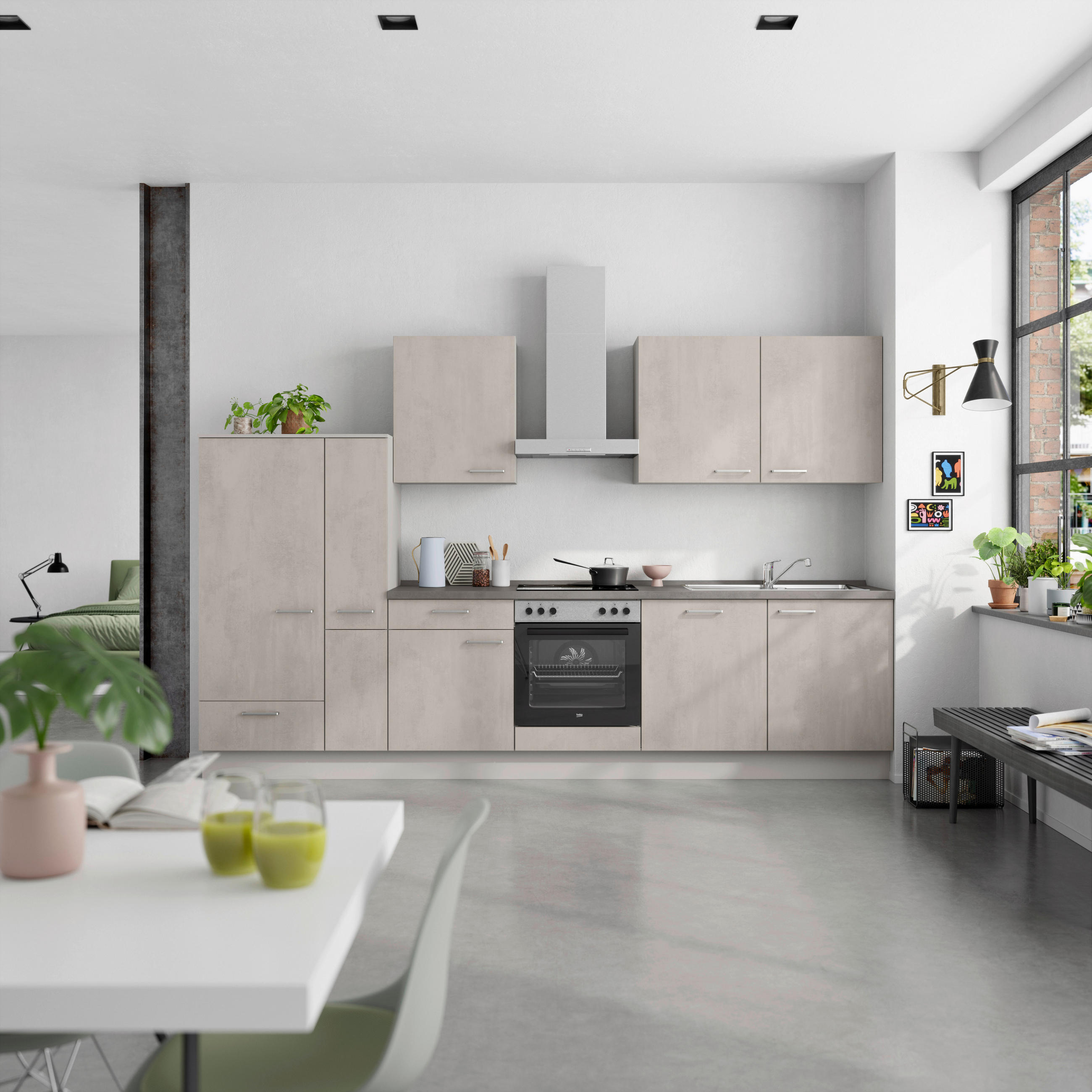 KÜCHENBLOCK Riva 330 cm  in Grau, Schieferfarben  - Schieferfarben/Edelstahlfarben, MODERN, Holzwerkstoff/Metall (330cm) - Nobilia