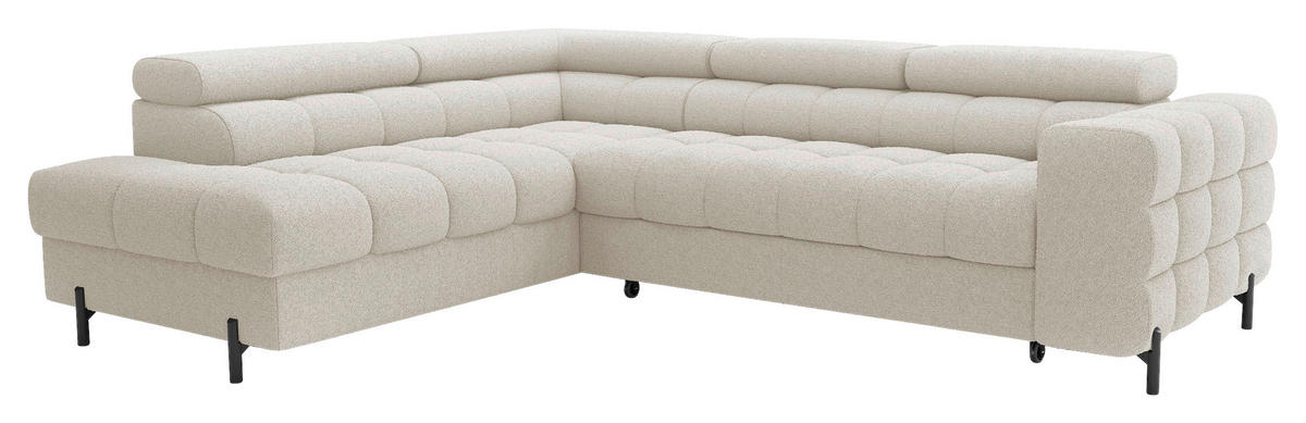 ECKSOFA FERUCCE Creme Teddystoff Bettkasten, Kopfteilverstellung  - Creme/Schwarz, Design, Textil/Metall (200/276cm) - MID.YOU