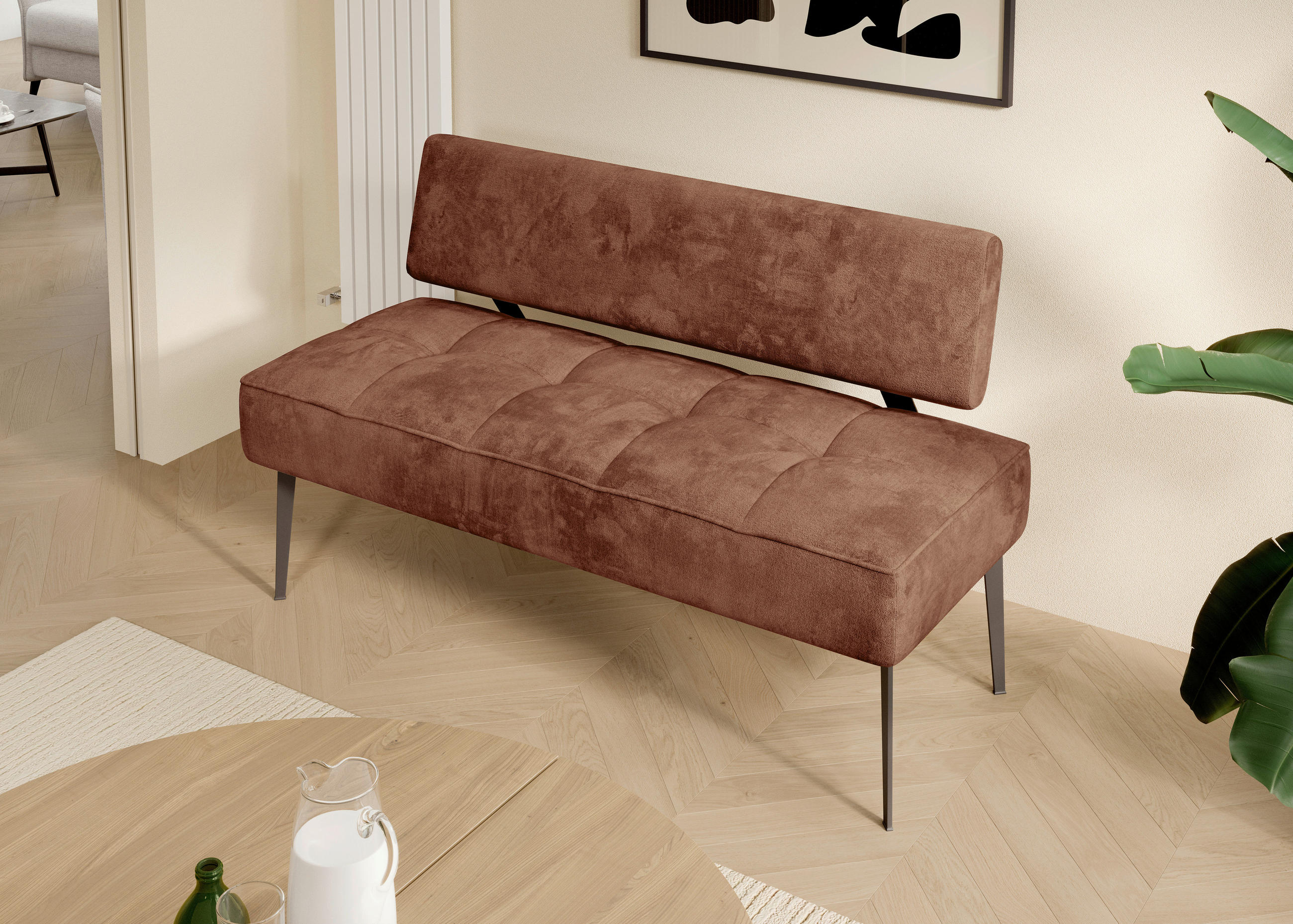 SITZBANK 162/90/65 cm Webstoff Terracotta Metall  - Terracotta/Schwarz, MODERN, Textil/Metall (162/90/65cm) - Welnova