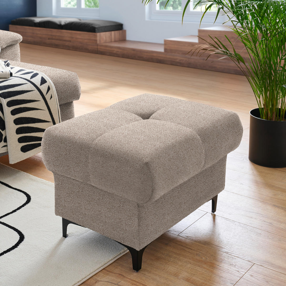 ECKSOFA in Chenille Hellbraun  - Hellbraun/Schwarz, Design, Textil/Metall (185/256cm) - Stylife