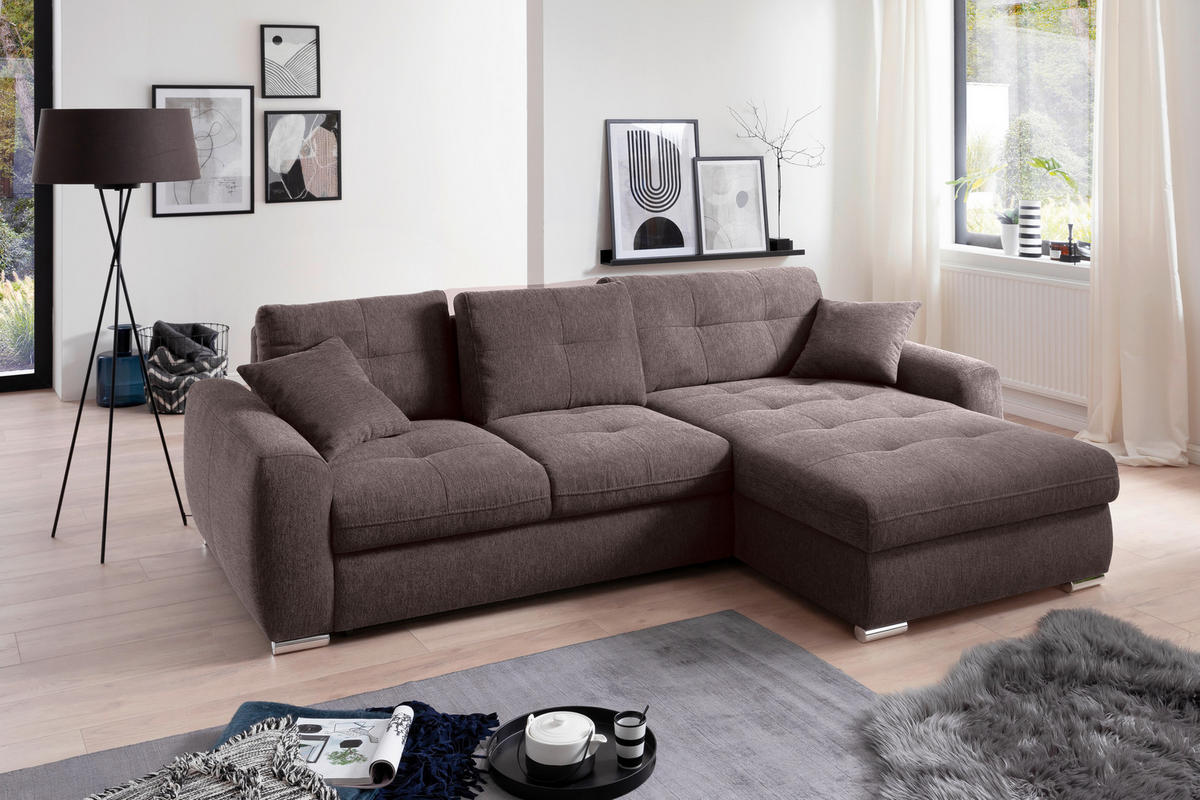 ECKSOFA in Mikrofaser Braun  276/193 cm  - Chromfarben/Braun, MODERN, Kunststoff/Textil (276/193cm) - Hom`in