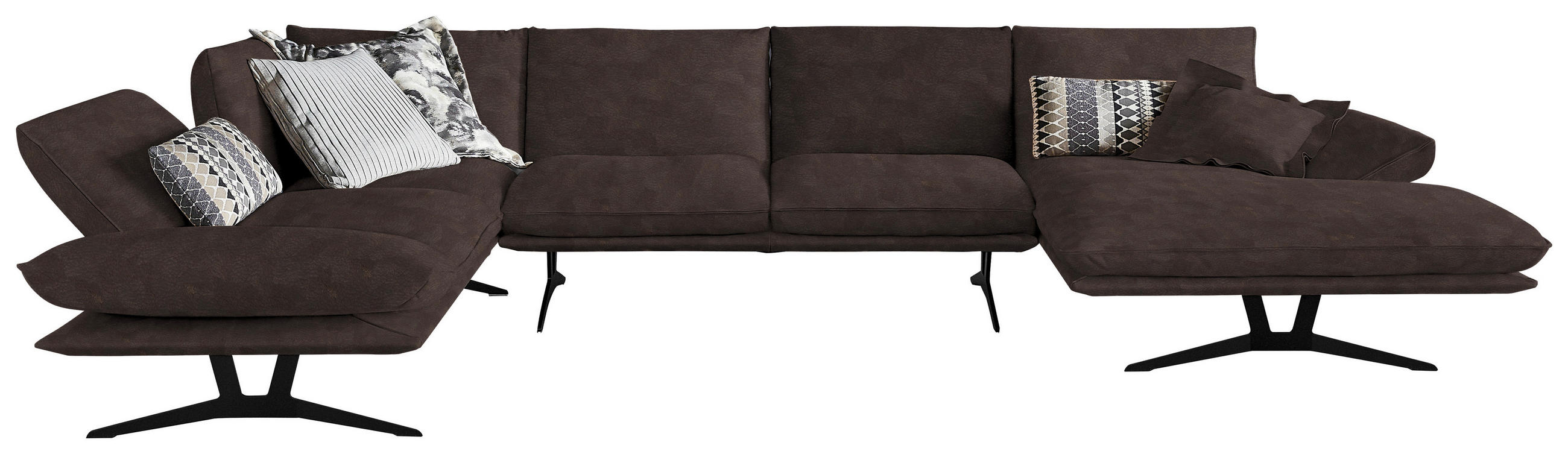 WOHNLANDSCHAFT  in Echtleder Braun  - Schwarz/Braun, Natur, Leder/Metall (217/359/155cm) - Dieter Knoll