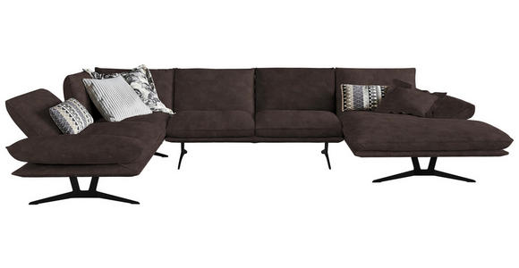 WOHNLANDSCHAFT  in Echtleder Braun  - Schwarz/Braun, Natur, Leder/Metall (217/359/155cm) - Dieter Knoll