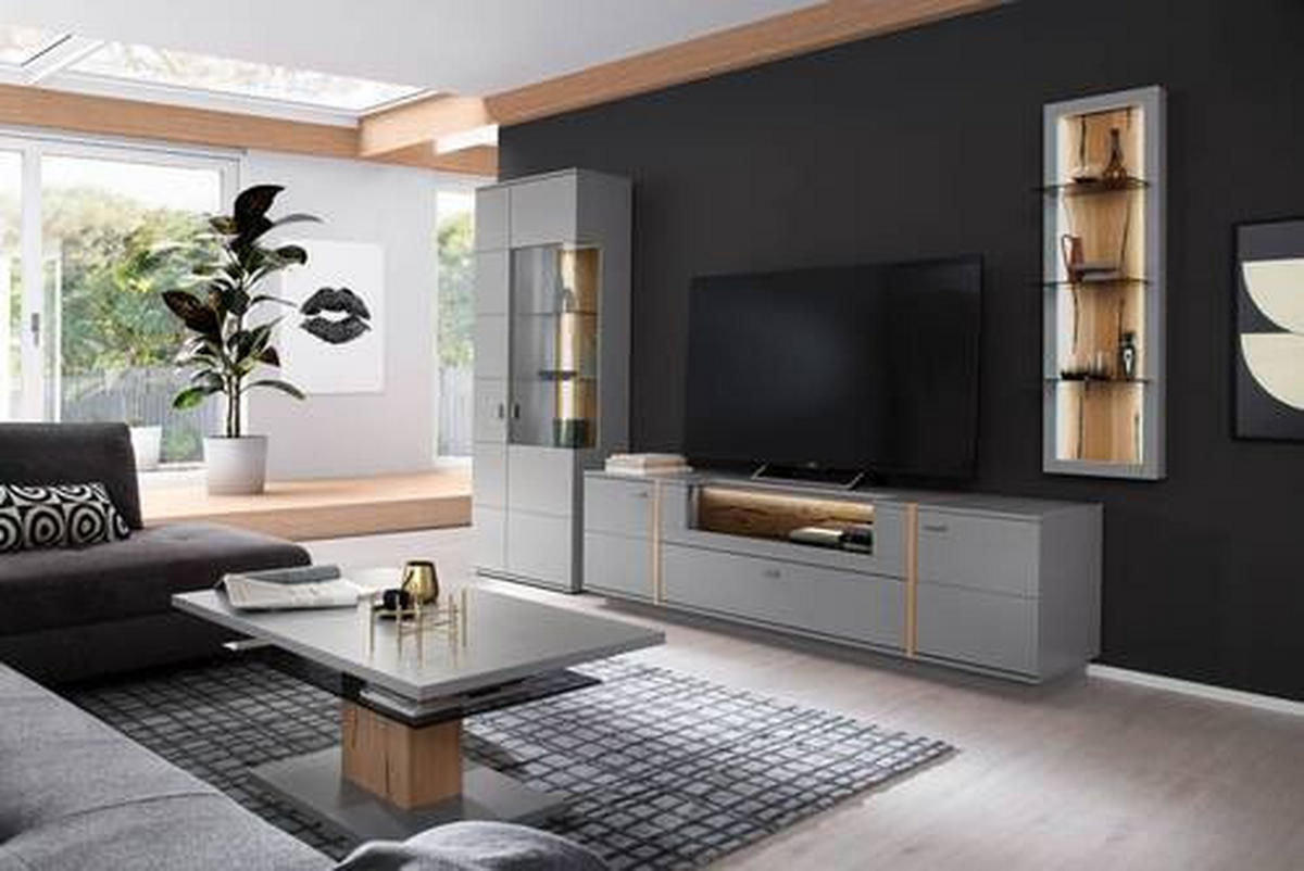 WOHNWAND  in Grau, Eichefarben 326/207/50 cm  - Eichefarben/Schwarz, Design, Glas/Holzwerkstoff (326/207/50cm) - MID.YOU