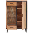 HIGHBOARD Akazie Hartholz Grau, Schwarz, Akaziefarben Beleuchtung, Einlegeböden  - Schwarz/Grau, Design, Glas/Holz (88/137/40cm) - Carryhome