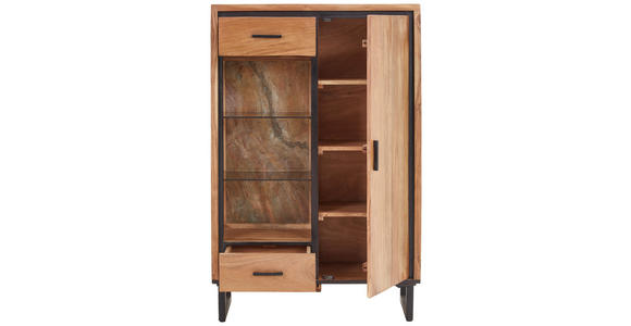 HIGHBOARD Akazie Hartholz Grau, Schwarz, Akaziefarben Beleuchtung, Einlegeböden  - Schwarz/Grau, Design, Glas/Holz (88/137/40cm) - Carryhome