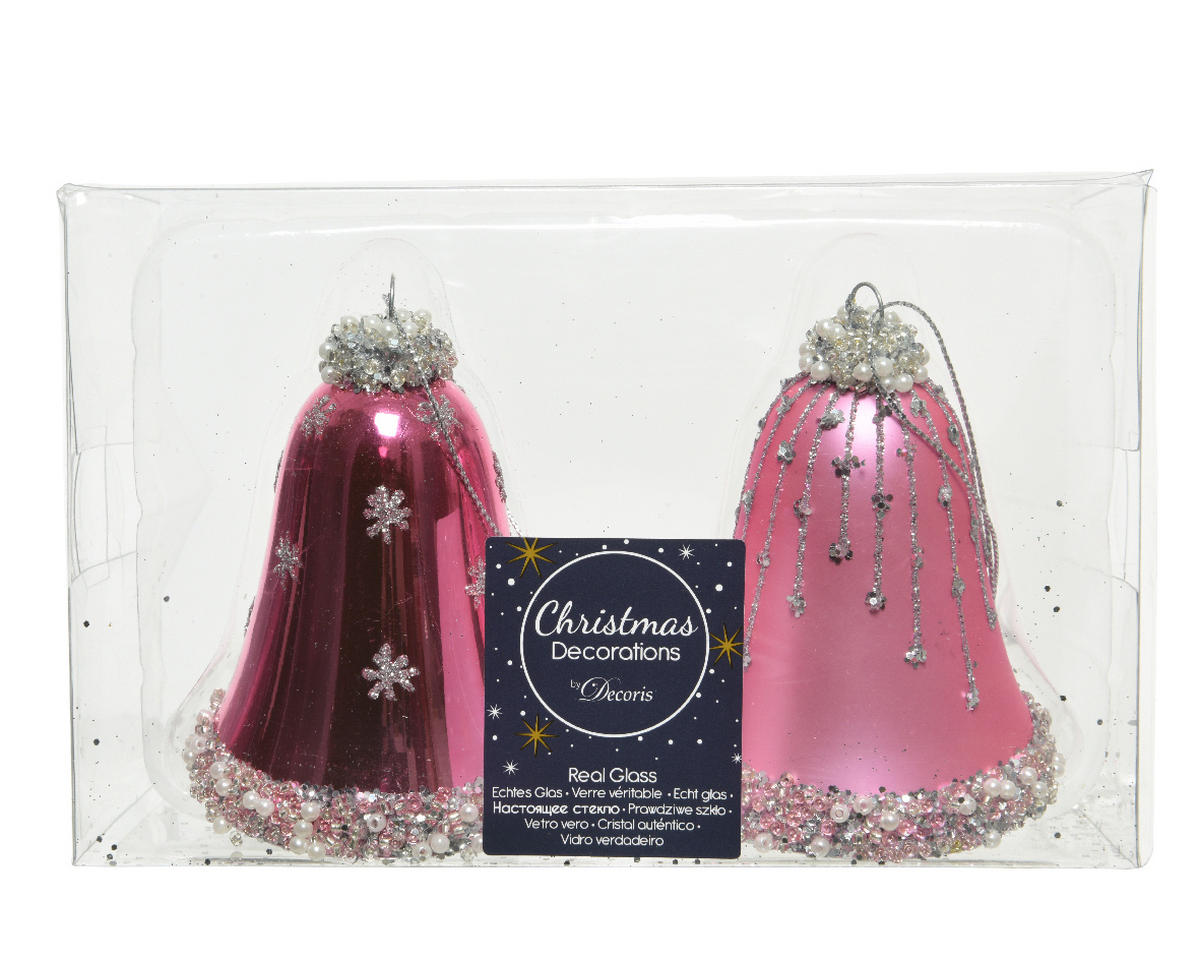 Ornamente Xmassale - roz aprins, Basics, sticlă (6,5/6,5/8cm)