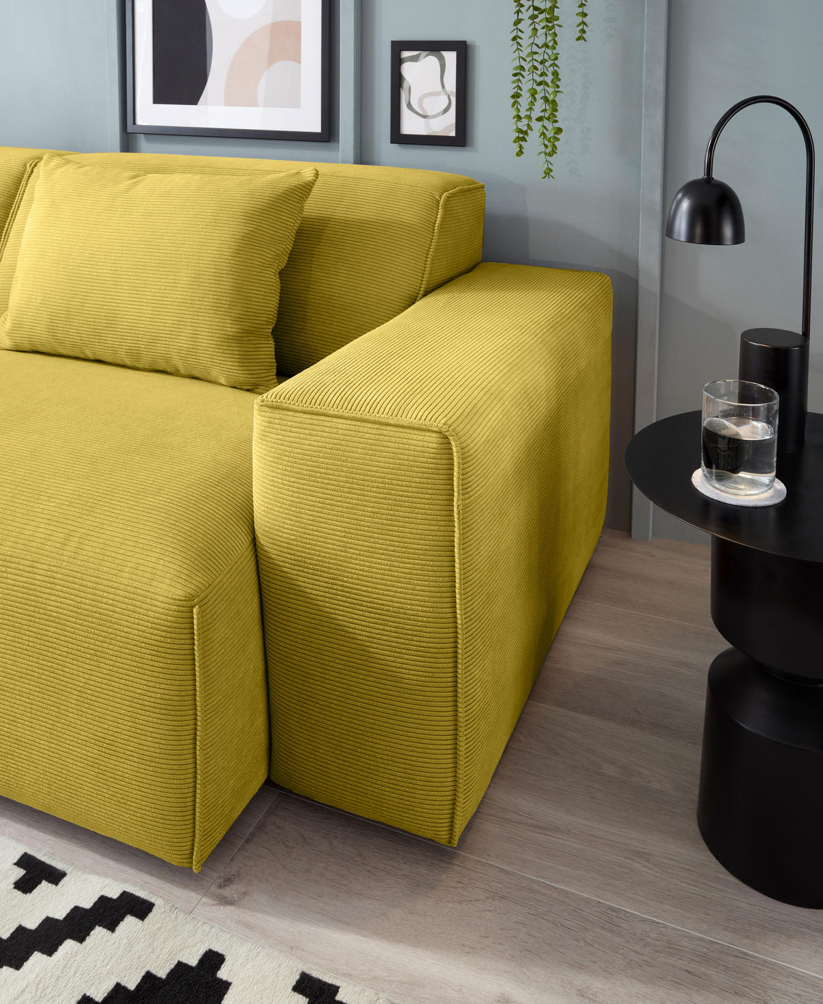 3-SITZER-SOFA in Cord Gelb  - Gelb/Schwarz, Design, Kunststoff/Textil (236/71/101cm) - Pure Home Lifestyle