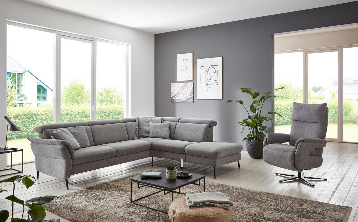 ECKSOFA in Struktur Grau  - Schwarz/Grau, Modern, Textil/Metall (275/235cm) - Cantus