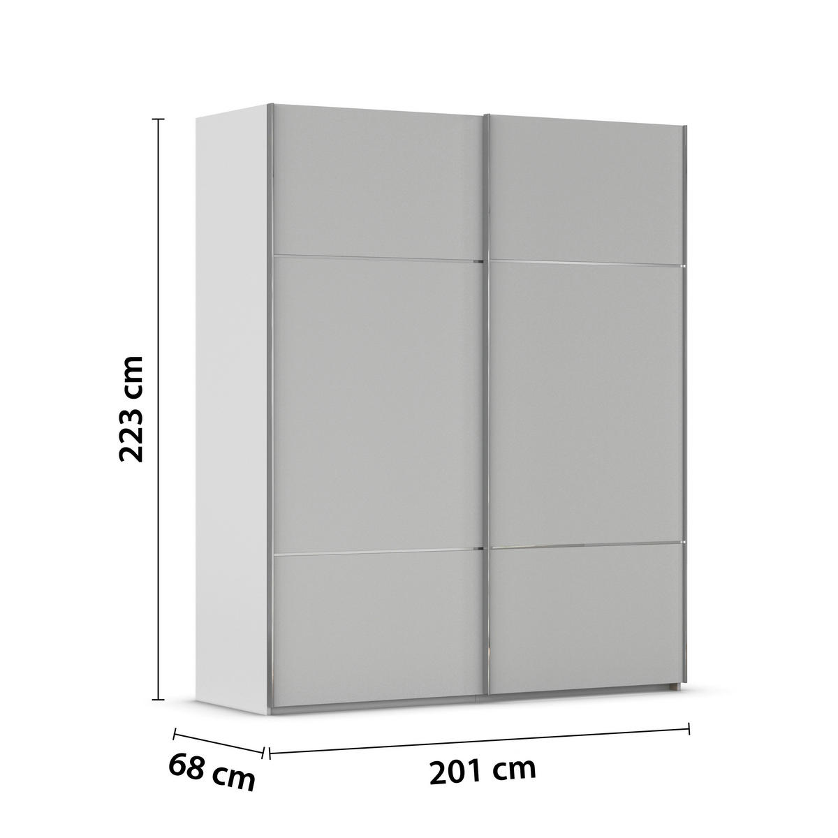 SCHWEBETÜRENSCHRANK 201/223/68 cm 2-türig Grau  - Chromfarben/Grau, KONVENTIONELL, Holzwerkstoff/Metall (201/223/68cm) - Novel