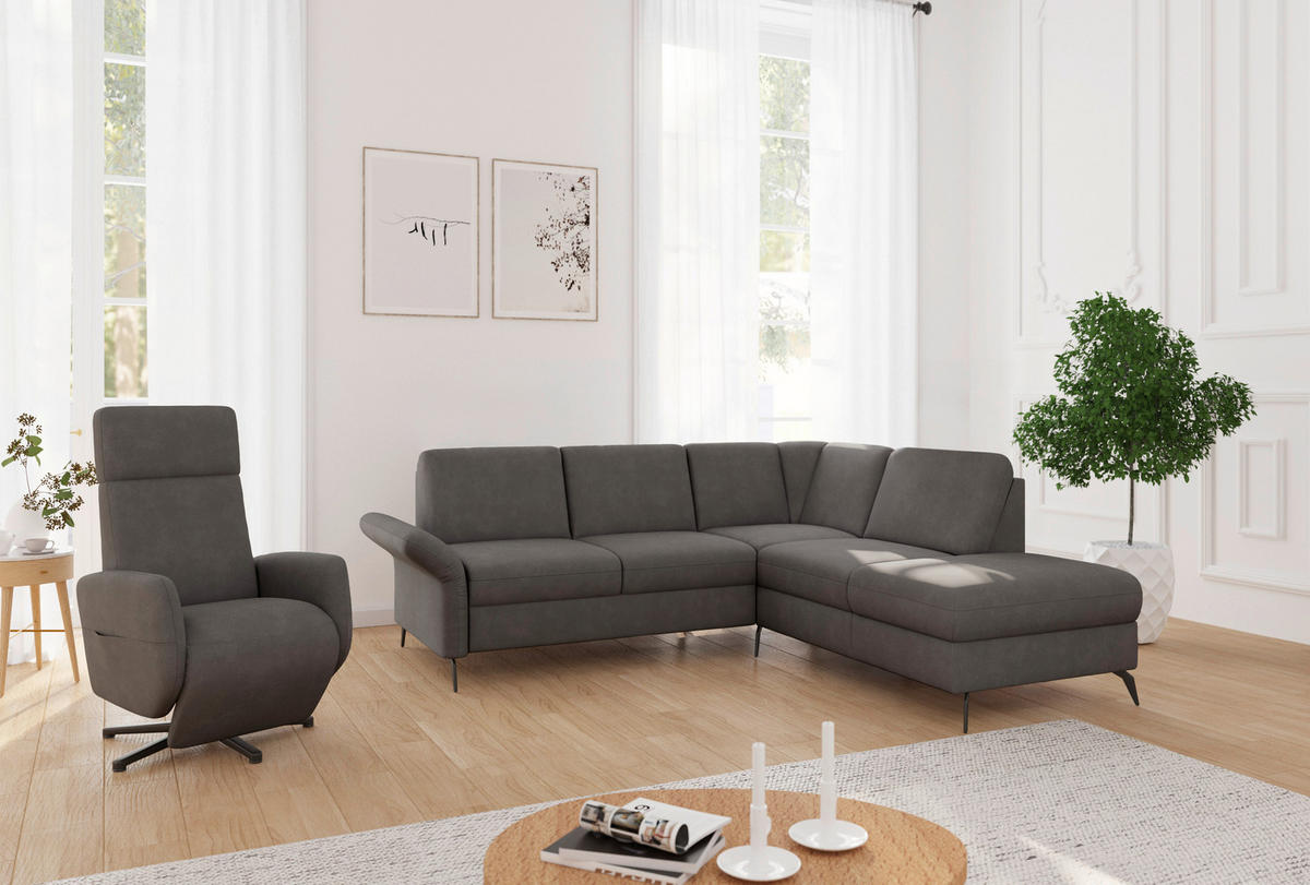 ECKSOFA ROCHELLE E Graphitfarben Flachgewebe  - Schwarz/Graphitfarben, KONVENTIONELL, Textil/Metall (240/216cm) - Sit & More