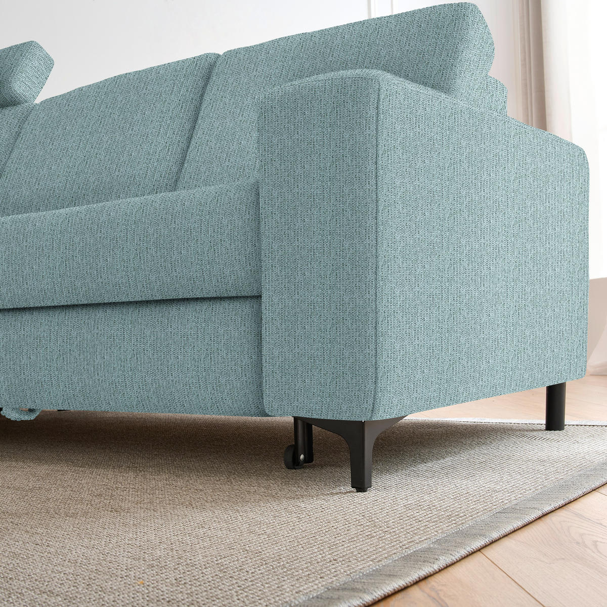 ECKSOFA in Webstoff Mintgrün  - Schwarz/Mintgrün, Konventionell, Textil/Metall (167/247cm) - Stylife