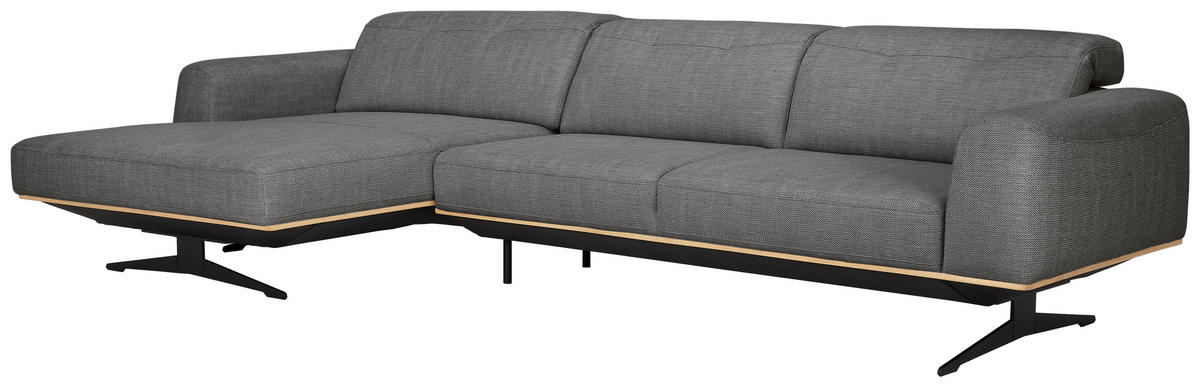 ECKSOFA in Struktur Dunkelgrau  - Eichefarben/Dunkelgrau, Design, Holz/Textil (163/305cm) - Novel
