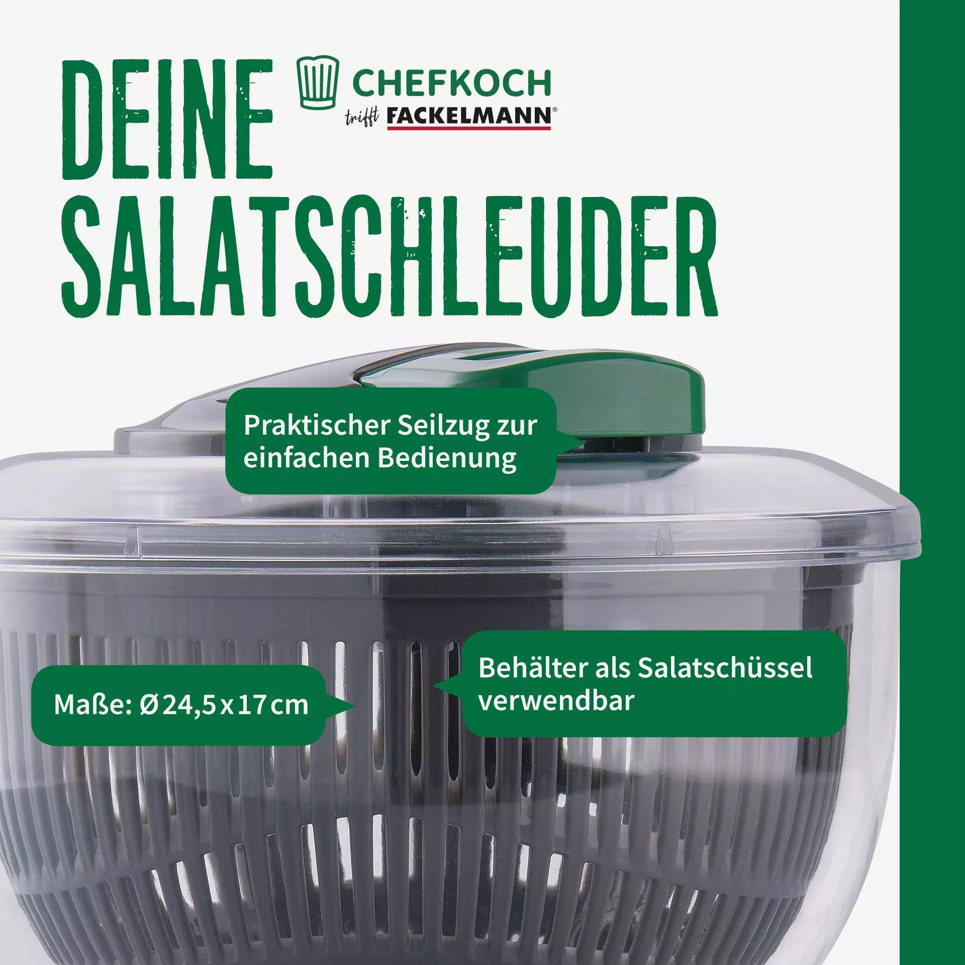 Thumbnail - Chefkoch+Fackelmann Salatschleuder, Grün, Dunkelgrau, Kunststoff, rund, herausnehmbare Schälchen, Kochen, Küchenhelfer, ...