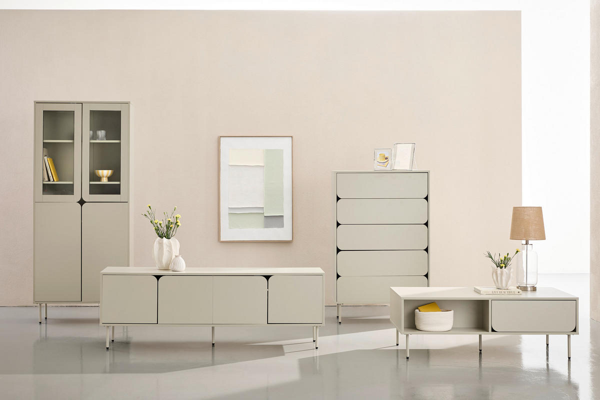 TV-SZEKRÉNY 160/55/40 cm  - selyemszürke, Design, faalapú anyag/fém (160/55/40cm) - Xora