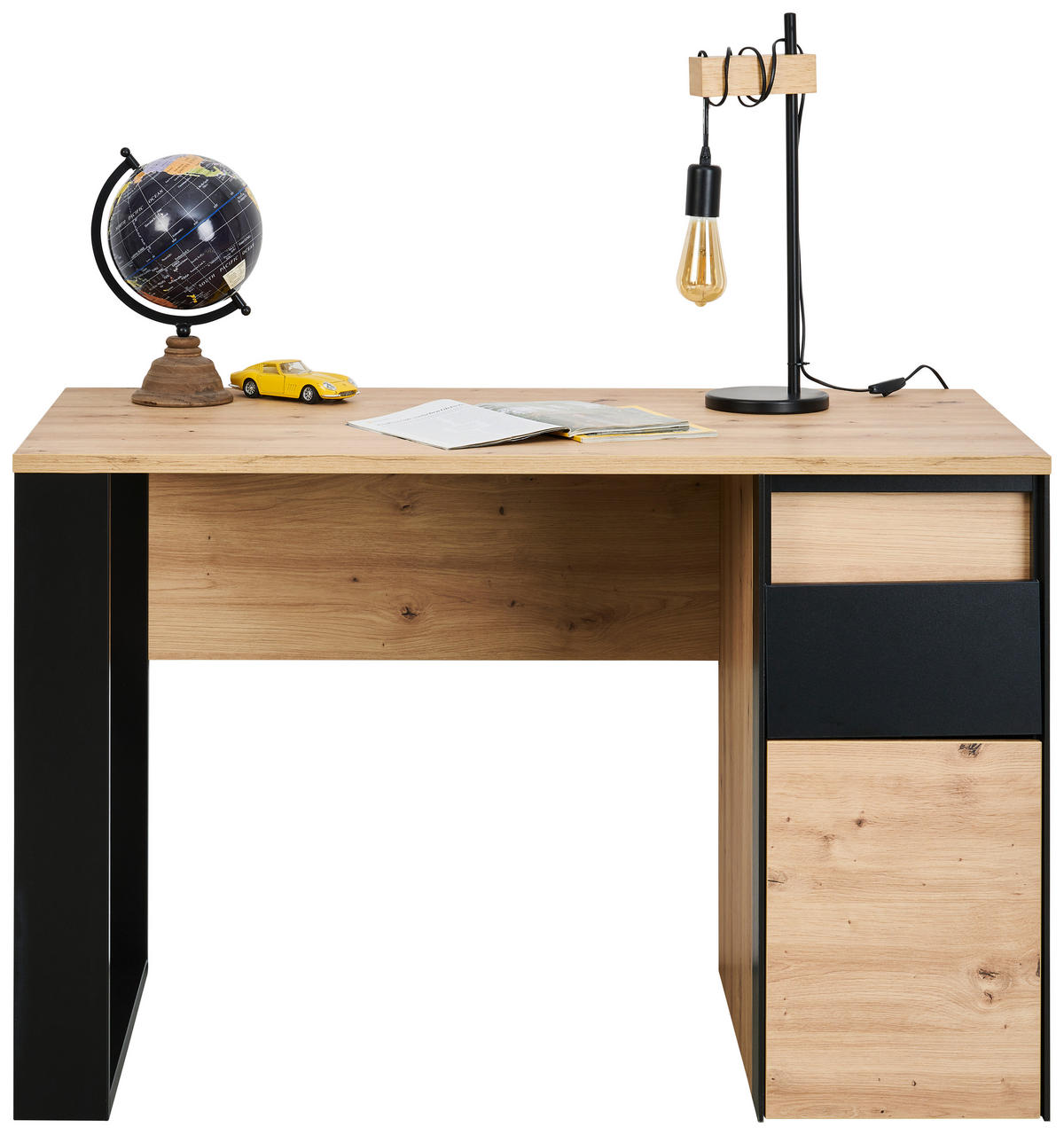 PÍSACÍ STÔL  - čierna/dub artisan, Konventionell, kompozitné drevo (120/63/76cm) - Voleo
