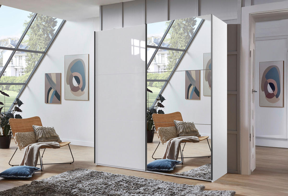 SCHWEBETÜRENSCHRANK 200/216/65 cm 2-türig Weiß  - Schwarz/Weiß, KONVENTIONELL, Glas/Holzwerkstoff (200/216/65cm) - Stylife