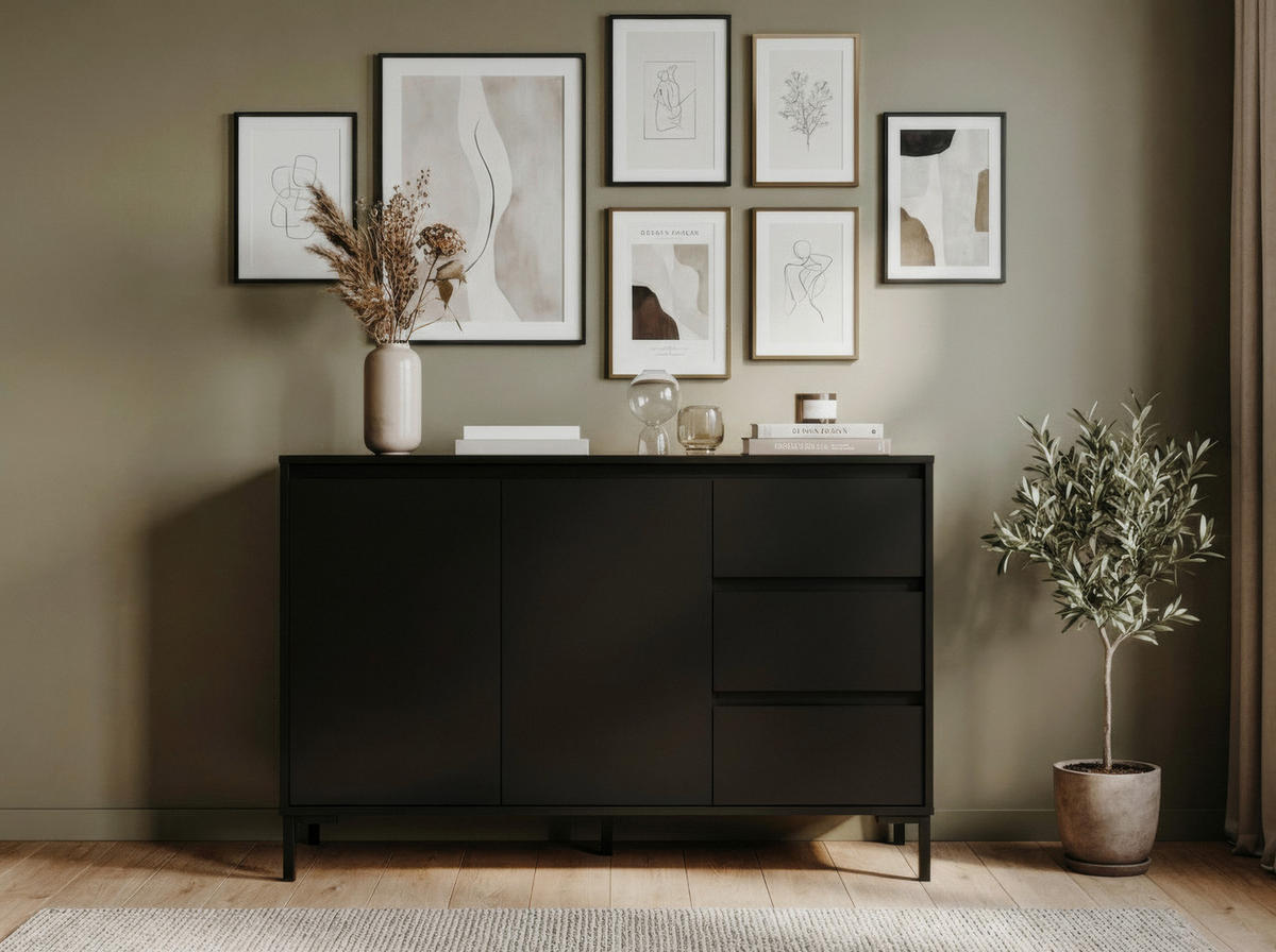 KOMMODE , 120/87/40 cm, 3 Schublade(n)  - Schwarz, Design, Holzwerkstoff (120/87/40cm) - MID.YOU