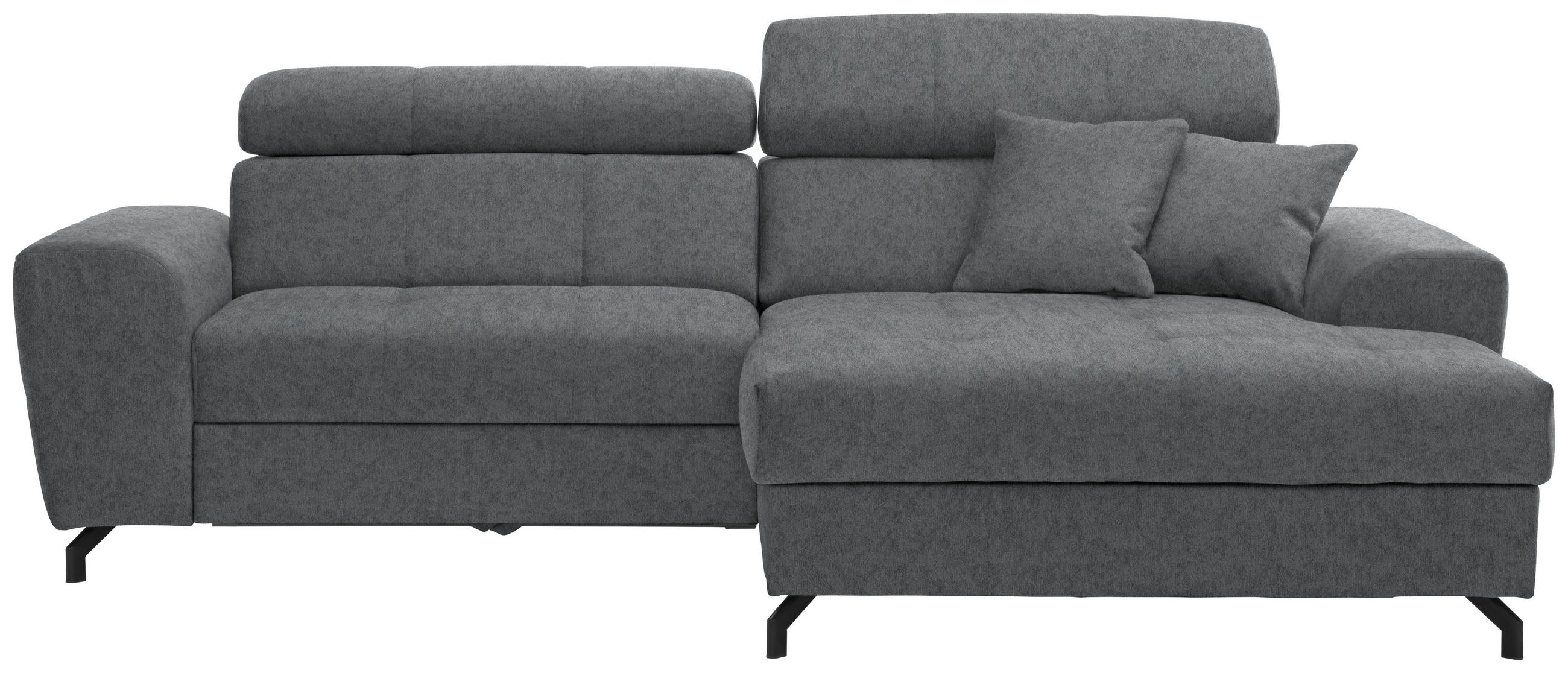 ECKSOFA Grau Velours Zierkissen, Bettkasten, Schlaffunktion, Rücken echt, Kopfteilverstellung  - Schwarz/Grau, Design, Textil/Metall (267/181cm) - Carryhome
