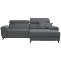 ECKSOFA 267/181 cm  in Velours Grau Zierkissen, Bettkasten, Schlaffunktion, Rücken echt, Kopfteilverstellung  267/181 cm  - Schwarz/Grau, Design, Textil/Metall (267/181cm) - Carryhome