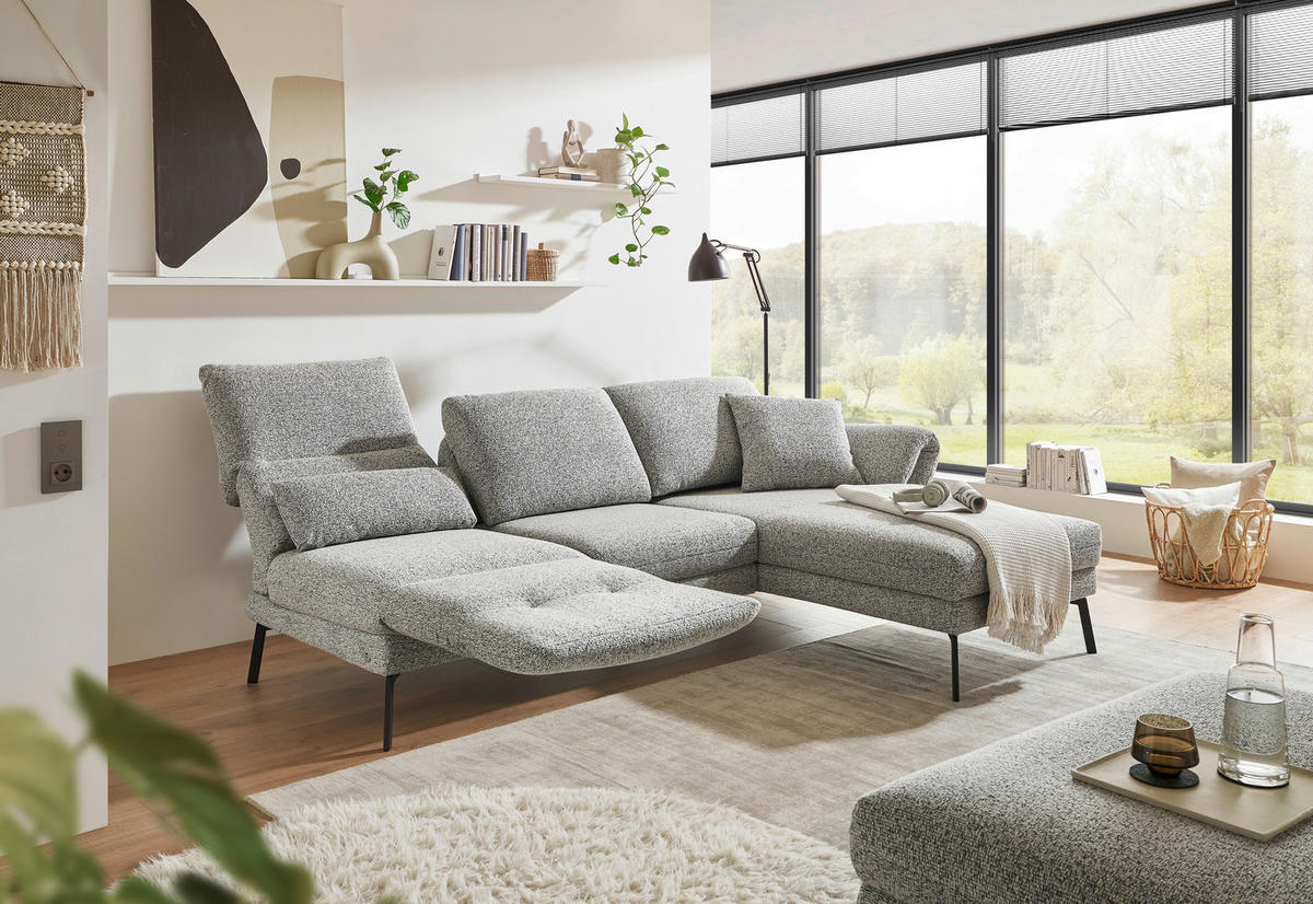 ECKSOFA in Flachgewebe Blaugrau  - Blaugrau/Schwarz, Design, Textil/Metall (255-365/175-224cm) - Dieter Knoll