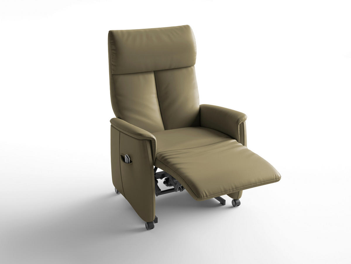 RELAXSESSEL TV CREMONA COMFORT E S1 Echtleder Kopfteilverstellung, Fußteilverstellung, Rücken echt    - Schwarz/Olivgrün, Basics, Leder/Kunststoff (76/110/84cm) - Sit & More
