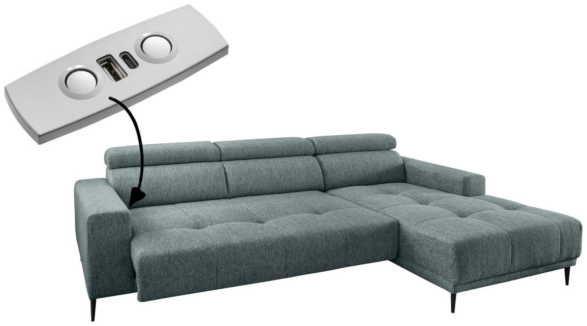 ECKSOFA Chenille  - Schwarz, KONVENTIONELL, Textil/Metall (276/188cm) - Livetastic