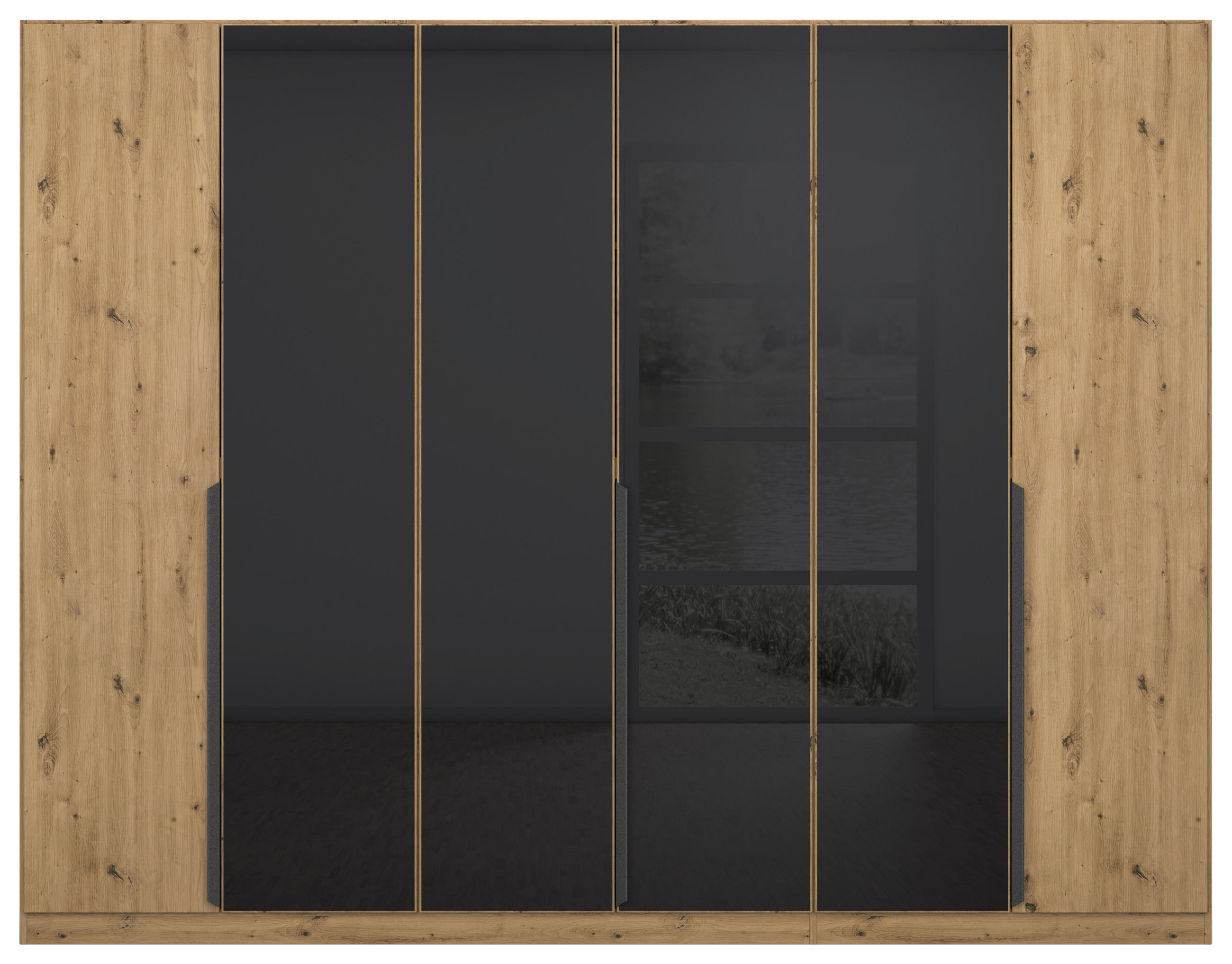 DREHTÜRENSCHRANK in Eiche Artisan, Anthrazit - Anthrazit/Eiche Artisan, Modern, Glas/Holzwerkstoff (271/210/54cm) - Rauch Möbel