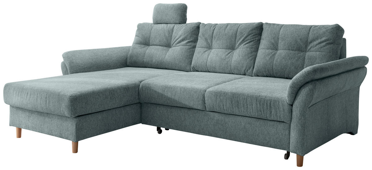 ECKSOFA Blau Chenille  - Blau/Naturfarben, MODERN, Holz/Textil (176/250cm) - Livetastic