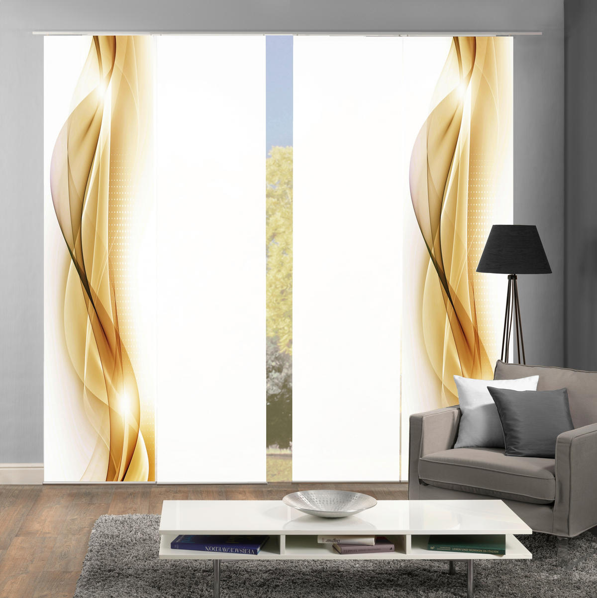 FLÄCHENVORHANG NEBLANA, 4-TLG.  4 Stück  blickdicht   60/245 cm  - Goldfarben, Basics, Textil (60/245cm)