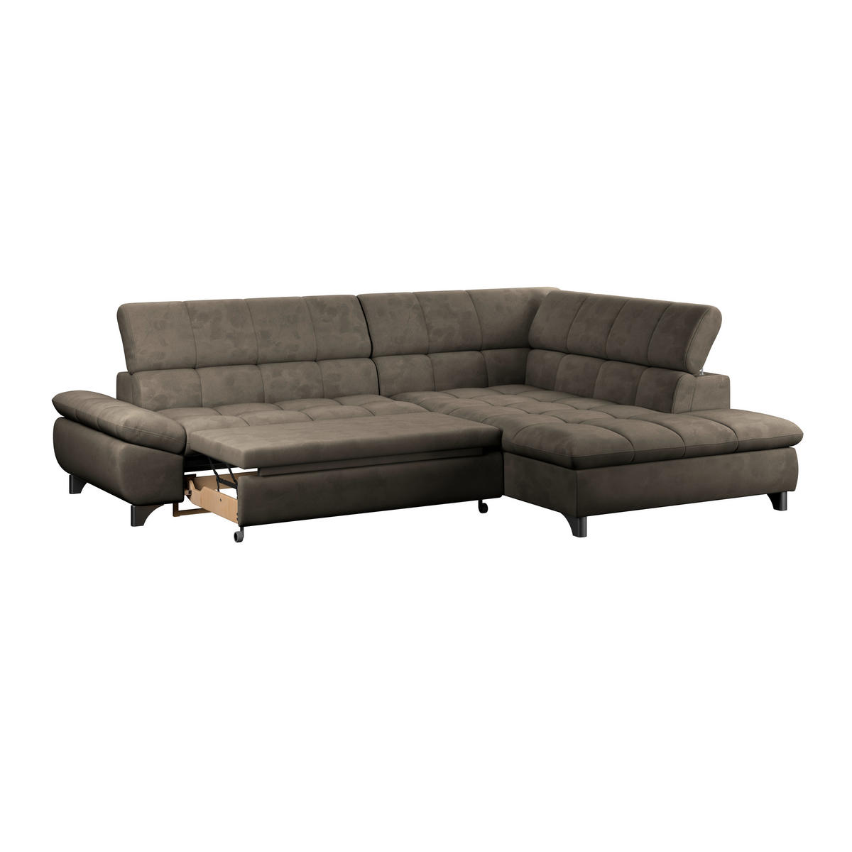 ECKSOFA Taupe Chenille  - Taupe/Chromfarben, KONVENTIONELL, Textil/Metall (312/234cm) - Livetastic