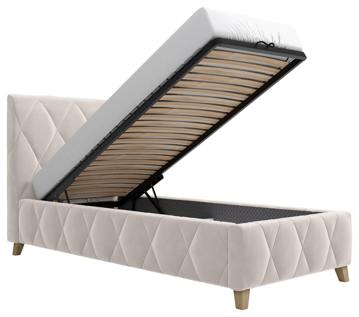 POLSTERBETT gepolstertes Kopfteil, Lattenrost, Bettkasten 80/200 cm  in Creme  - Creme, MODERN, Holz/Textil (80/200cm) - MID.YOU