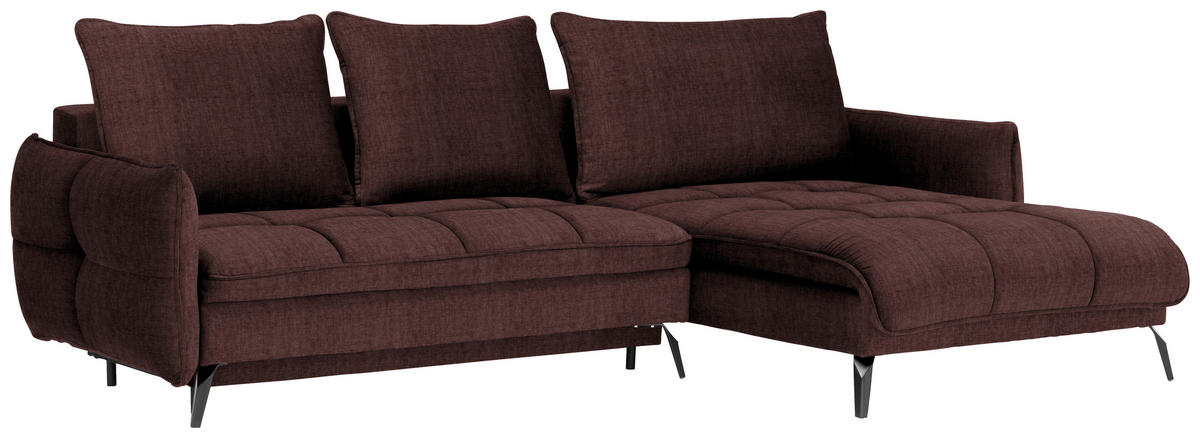 ECKSOFA in Flachgewebe Braun  - Schwarz/Braun, Design, Textil/Metall (273/180cm) - Hom`in