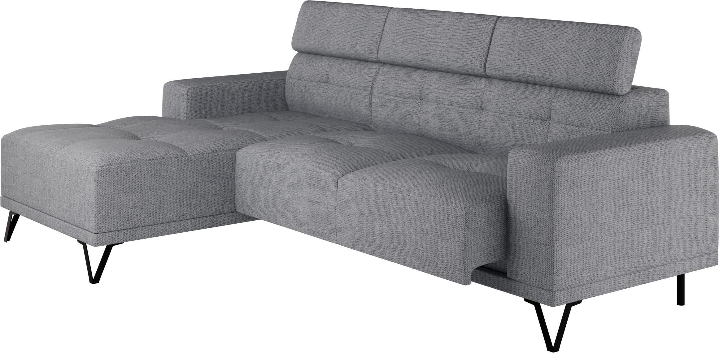 ECKSOFA Grau Chenille  - Schwarz/Grau, KONVENTIONELL, Textil/Metall (178/264cm) - Hom`in