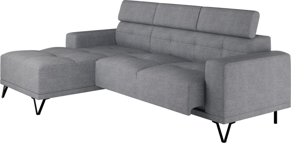 ECKSOFA Grau Chenille  - Schwarz/Grau, KONVENTIONELL, Textil/Metall (178/264cm) - Hom`in