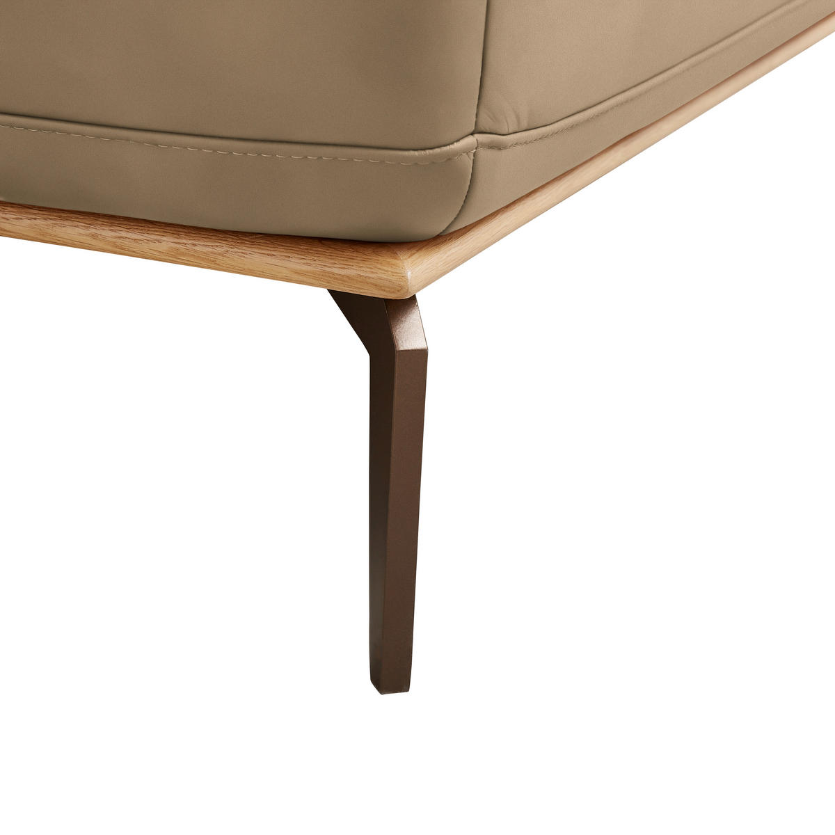 ECKSOFA in Echtleder Hellbraun  - Hellbraun/Bronzefarben, Design, Leder/Holz (176/314cm) - Valnatura