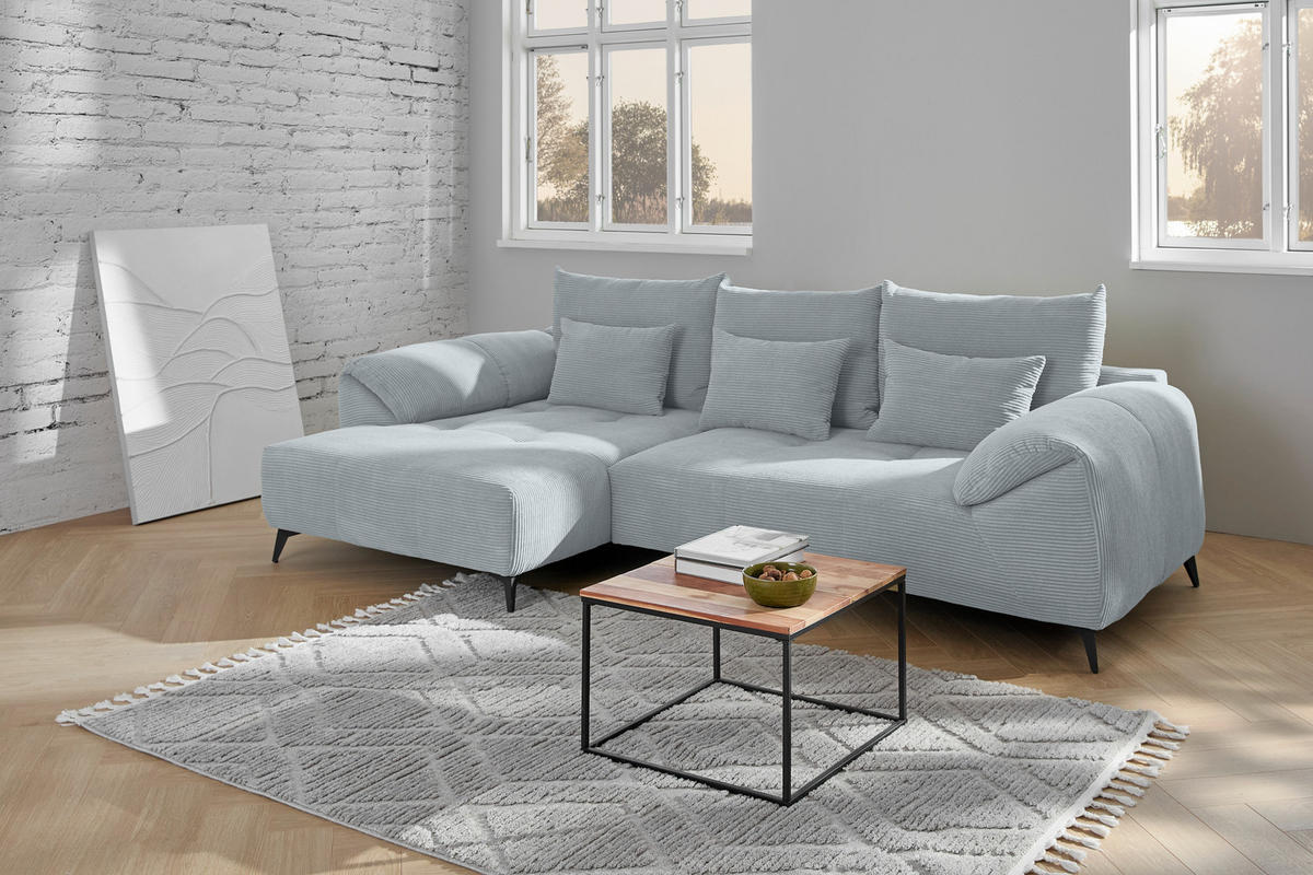 ECKSOFA in Cord Hellgrau  - Hellgrau/Schwarz, Konventionell, Textil/Metall (176/311cm) - Carryhome