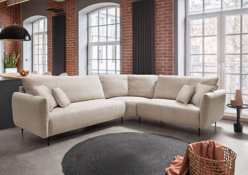ECKSOFA in Cord Beige  - Beige/Schwarz, Design, Textil/Metall (294/256cm) - Livetastic