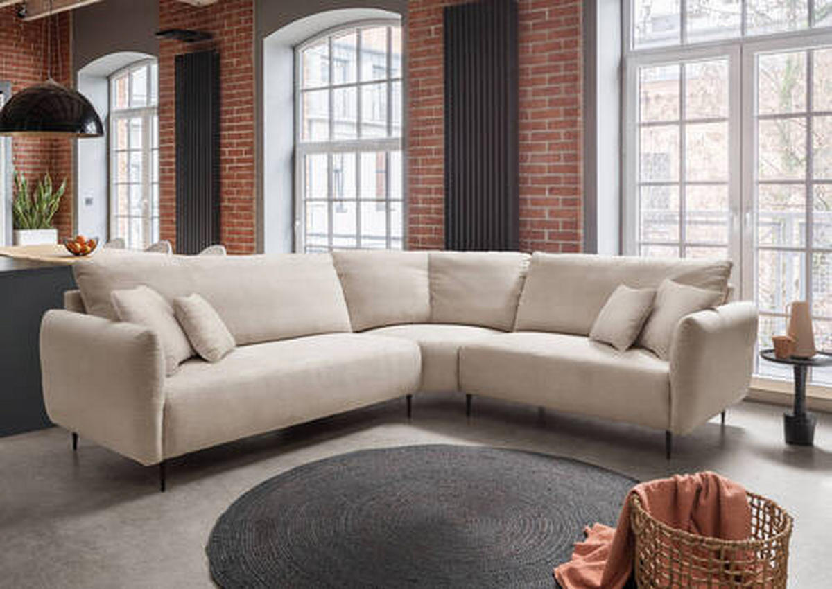 ECKSOFA in Cord Beige  - Beige/Schwarz, Design, Textil/Metall (294/256cm) - Livetastic