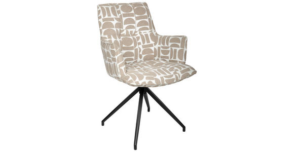 ARMLEHNSTUHL  Sitzfläche 360° drehbar, automatische Rückholfunktion Jacquard  - Taupe/Schwarz, Design, Textil/Metall (59/89,5/63cm) - Novel
