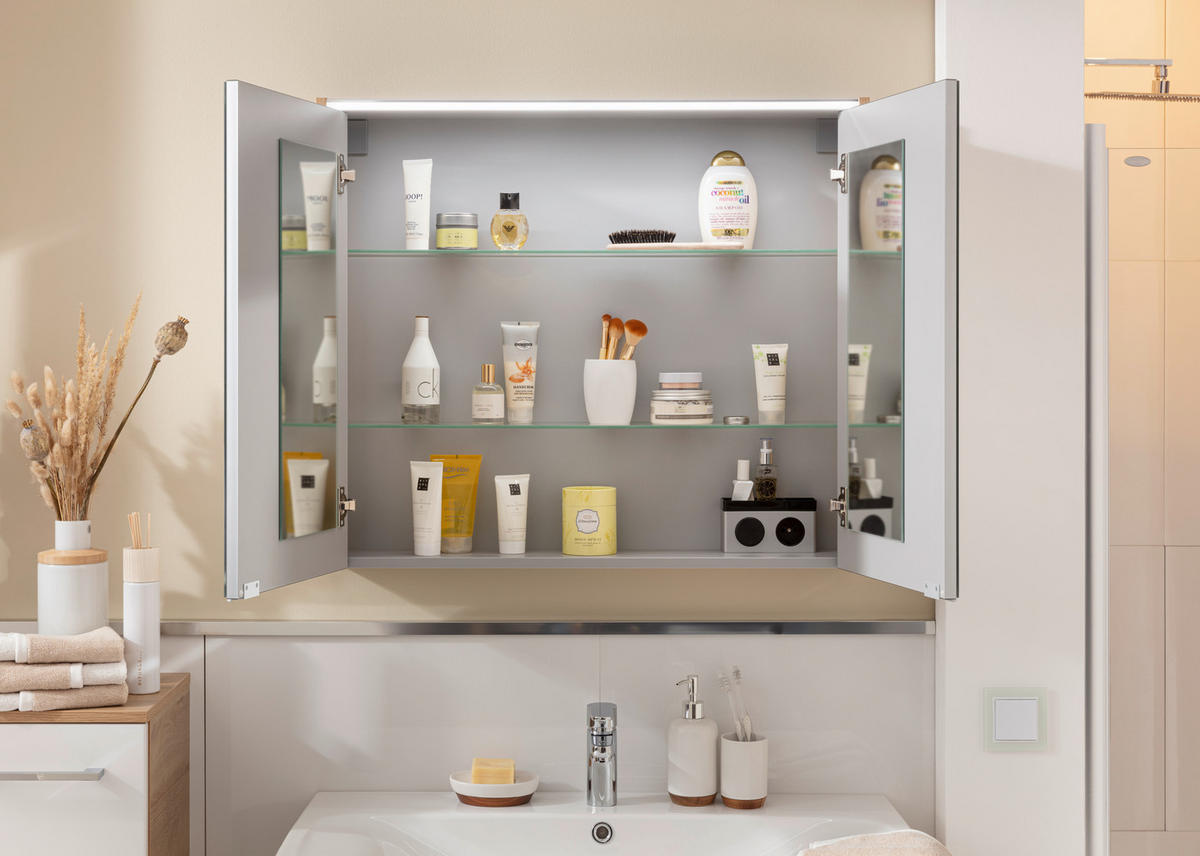 SPIEGELSCHRANK 80/68,3/16 cm  - Eichefarben/Alufarben, MODERN, Glas/Holzwerkstoff (80/68,3/16cm) - Voleo